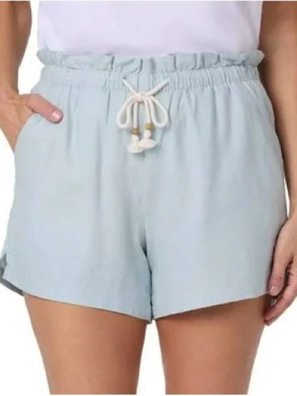 NWT Sz L Women’s Hang Ten Linen Blend Drawstring Shorts 4” Blue Lightweight